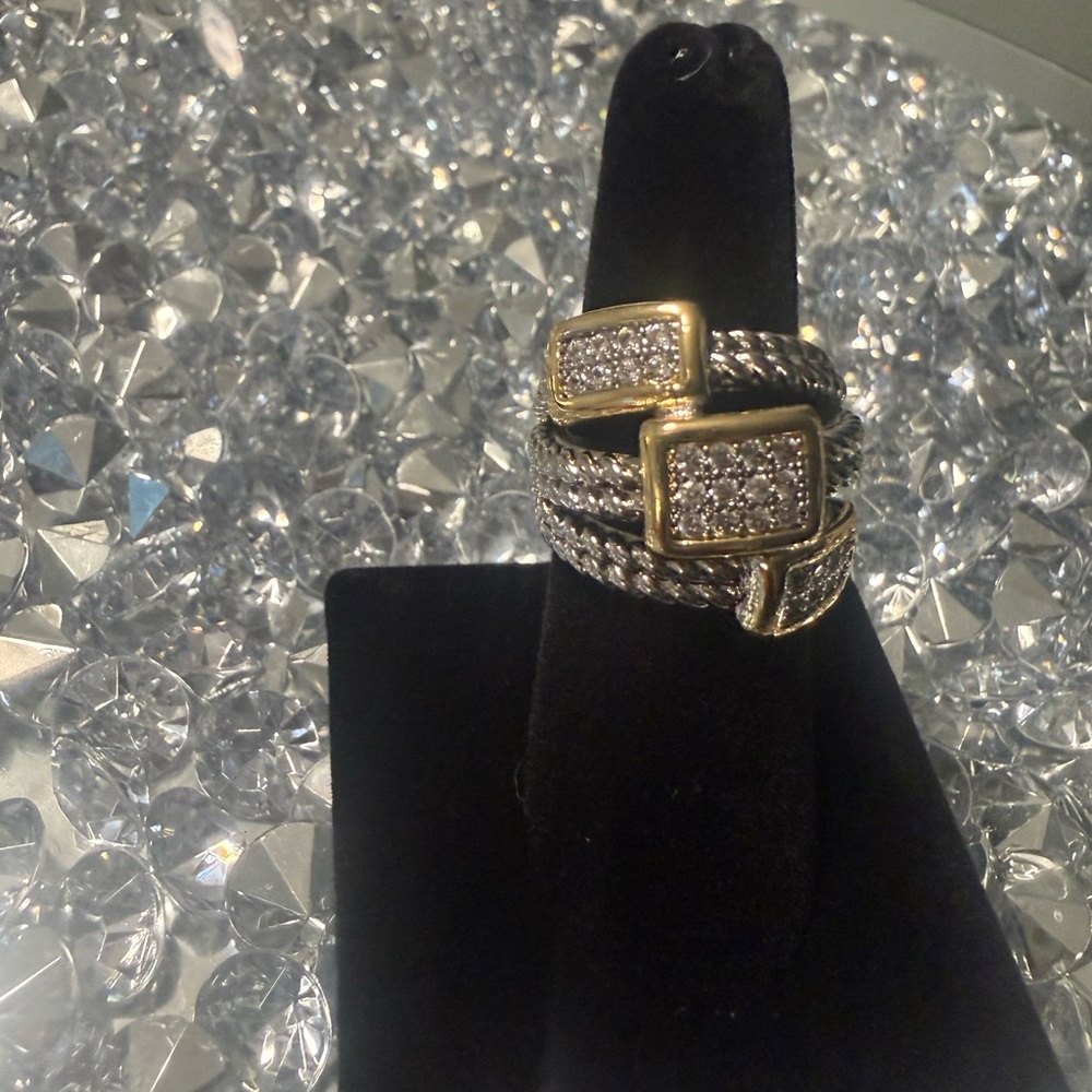 Designer Inspired Two Tone Cable Wrap Ring Pave C… - image 11